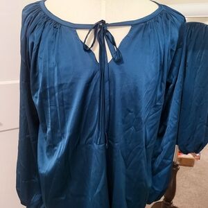 Elegant Teal Blouse with Tie Neck